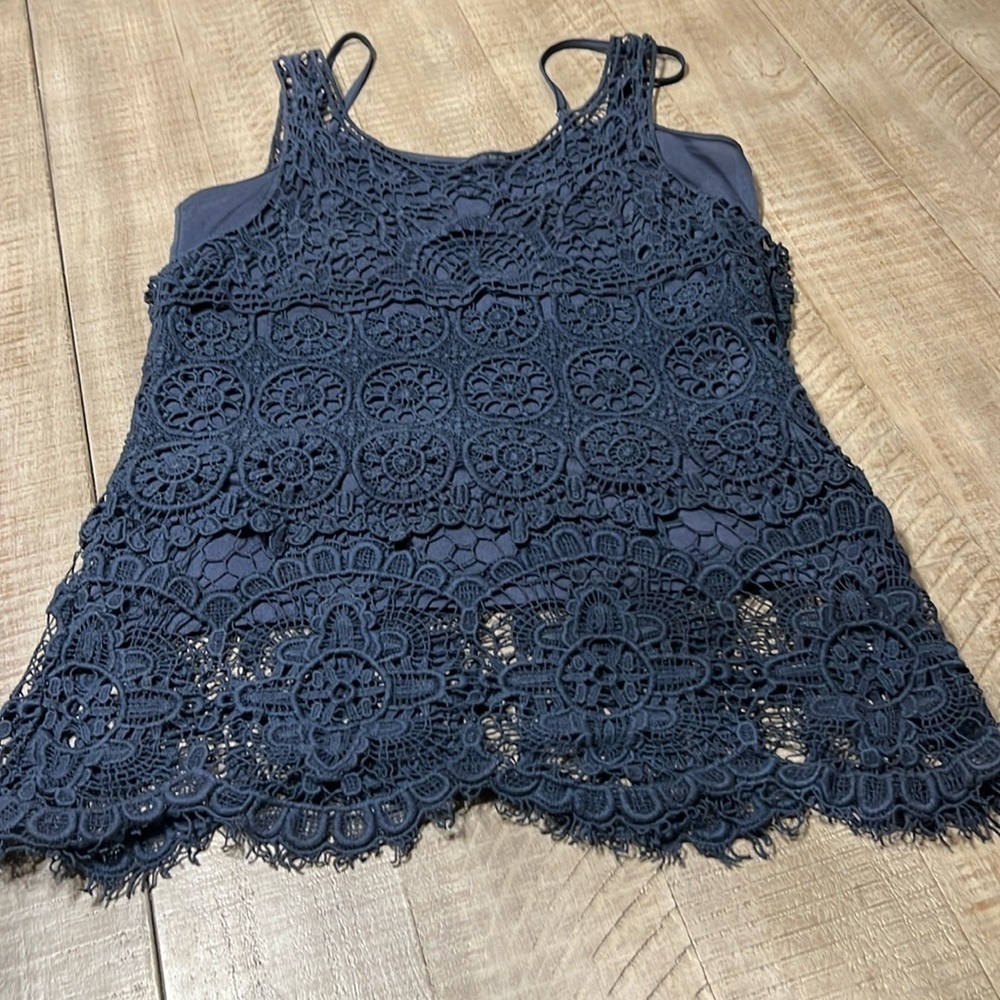 Ultra Pink 2 layer top! Blue camisole with lace overlay